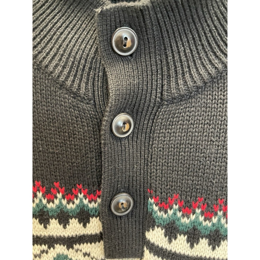 Chaps Ralph Lauren Mens XXL Sweater Fair Isle Nordic Gray Mock Neck 3 Button - Picture 4 of 14
